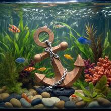 Mediterranean Style Anchor, Fish & Shrimp Hideaway Ornament, Aquarium Decor, Fish Breeding & Hiding, Aquarium Micro-Landscape Supplies