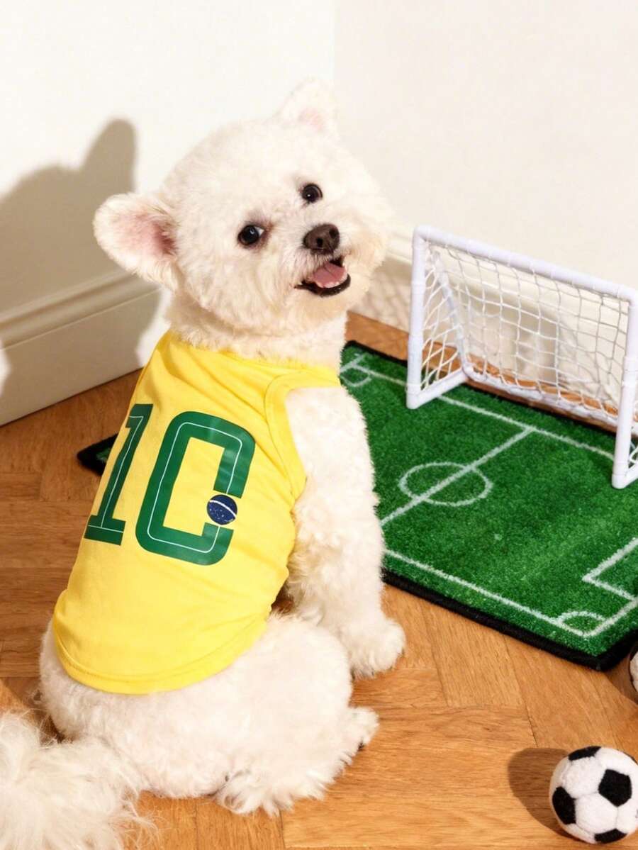 LUCKIE PAW 2pcs/Set World Cup Brazil Team Jersey Graphic Print Pet Vest, Physical Flea Repellent, Reduce Shedding, Breathable For Small/Large Dogs & Cats, Indoor/Outdoor