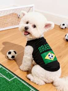 LUCKIE PAW 2pcs/Set World Cup Brazil Team Jersey Graphic Print Pet Vest, Physical Flea Repellent, Reduce Shedding, Breathable For Small/Large Dogs & Cats, Indoor/Outdoor