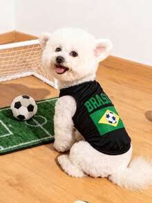 LUCKIE PAW 2pcs/Set World Cup Brazil Team Jersey Graphic Print Pet Vest, Physical Flea Repellent, Reduce Shedding, Breathable For Small/Large Dogs & Cats, Indoor/Outdoor