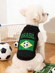 LUCKIE PAW 2pcs/Set World Cup Brazil Team Jersey Graphic Print Pet Vest, Physical Flea Repellent, Reduce Shedding, Breathable For Small/Large Dogs & Cats, Indoor/Outdoor