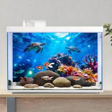 Blue Ocean Coral Reef, Aquarium Background Painting, Aquarium Background Sticker, Reptile Habitat Background Sticker, Self-Adhesive Front, Aquarium Landscape Decor, Aquarium Decorations