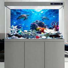Blue Ocean Coral Reef, Aquarium Background Painting, Aquarium Background Sticker, Reptile Habitat Background Sticker, Self-Adhesive Front, Aquarium Landscape Decor, Aquarium Decorations