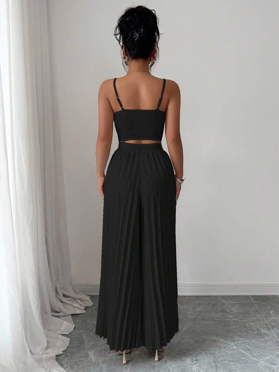 2kom/Set Elegantna Ženska Majica Bez Rukava i Plisirane Dugačke Pantalone