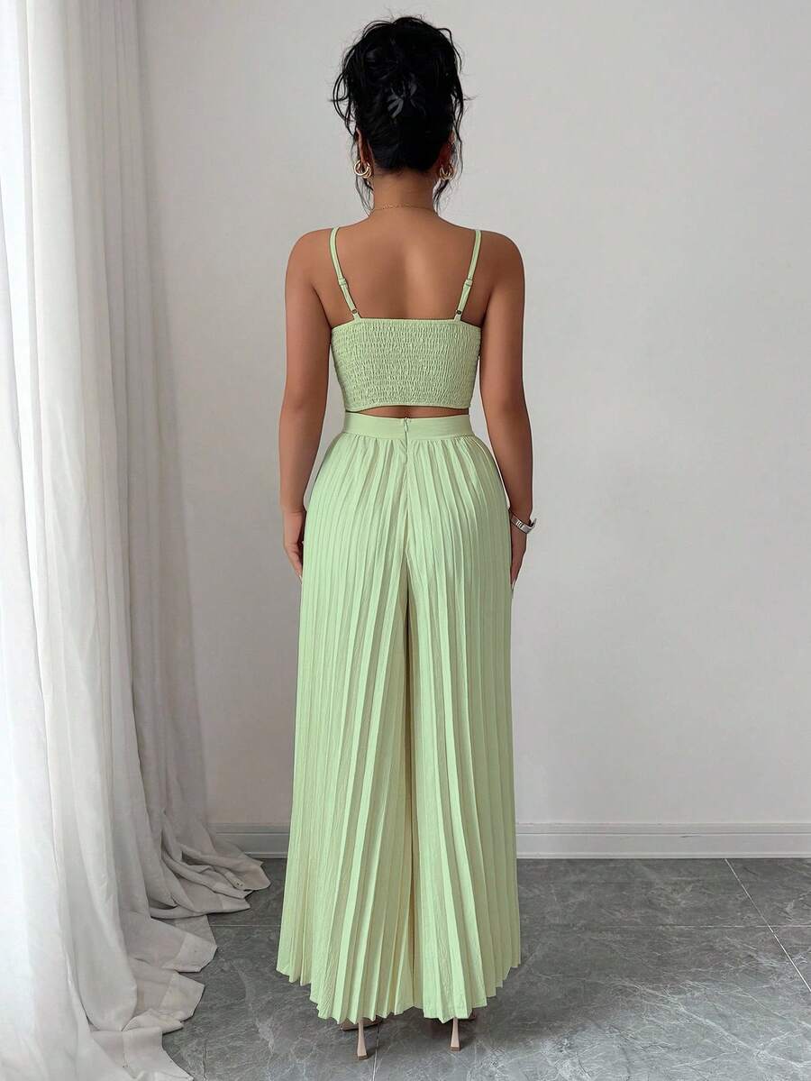 2kom/Set Elegantna Ženska Majica Bez Rukava i Plisirane Dugačke Pantalone