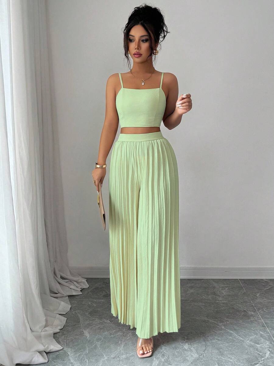 2kom/Set Elegantna Ženska Majica Bez Rukava i Plisirane Dugačke Pantalone