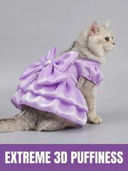 Fashionable High-Gloss Pet Dress With Romantic Puff Sleeves And Big Bow