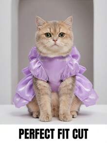 Fashionable High-Gloss Pet Dress With Romantic Puff Sleeves And Big Bow