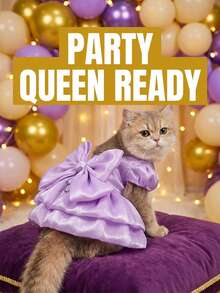 Fashionable High-Gloss Pet Dress With Romantic Puff Sleeves And Big Bow