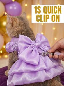 Fashionable High-Gloss Pet Dress With Romantic Puff Sleeves And Big Bow