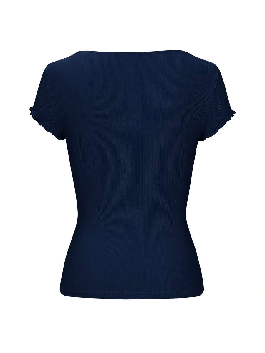 Ženska letnja majica sa čipkastim umetkom i kvadratnim izrezom – slim fit