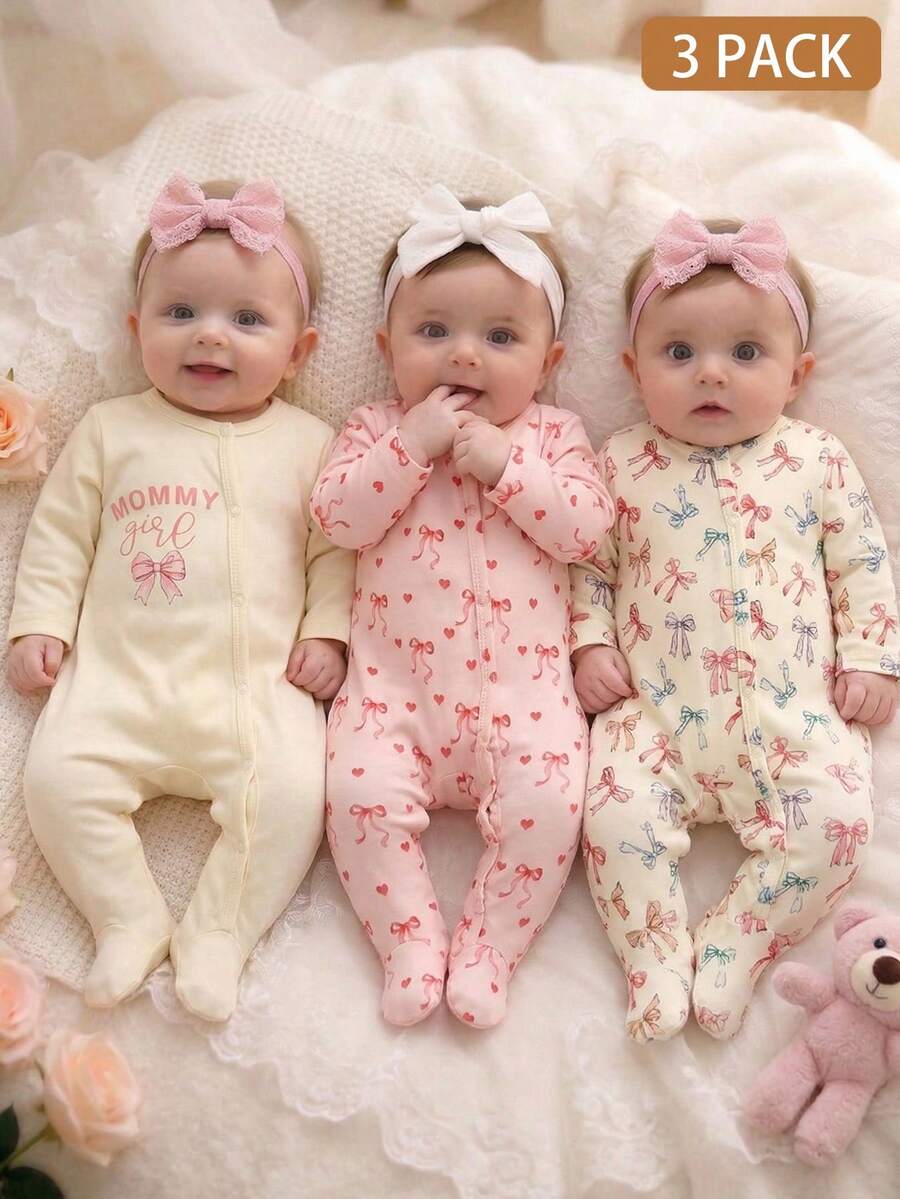 3 komada dečijih kombinezona za devojčice, slatki i nežni, roze i krem, rebrasti sa printom višnje