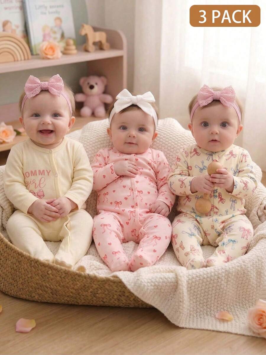 3 komada dečijih kombinezona za devojčice, slatki i nežni, roze i krem, rebrasti sa printom višnje