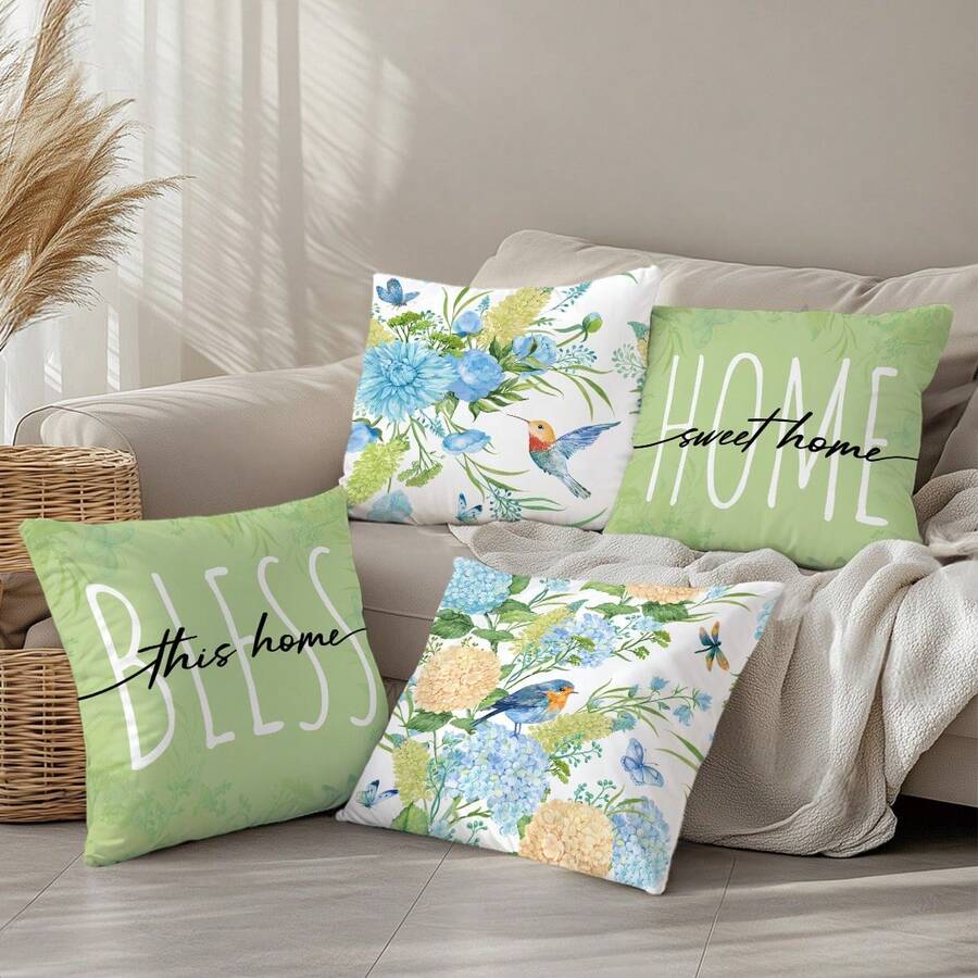 4 kom jednostavnih svakodnevnih plavih navlaka za ukrasne jastuke sa leptirima i cvećem "Sweet Home"