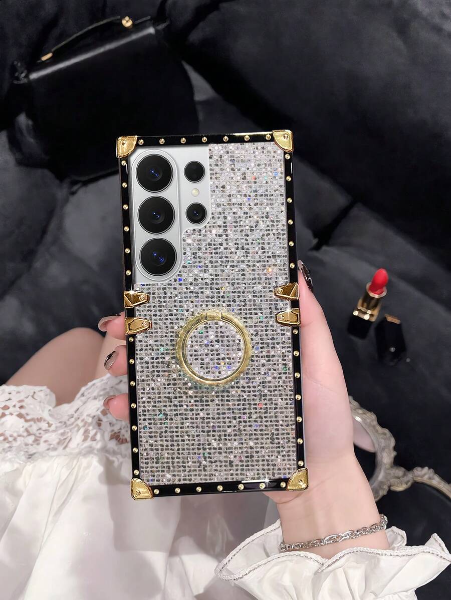 Modna futrola za telefon sa šljokica dezenom, prstenom držačom i stalkom, otporna na udarce, padove i klizanje, kompatibilna sa Apple 18ProMax/18pro/17promax/17/16 15 14 13 Promax/15 14 Plus/kompatibilna sa Samsung Galaxy S26Ultra/S26 Plus/S2