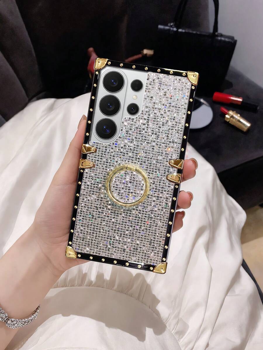 Modna futrola za telefon sa šljokica dezenom, prstenom držačom i stalkom, otporna na udarce, padove i klizanje, kompatibilna sa Apple 18ProMax/18pro/17promax/17/16 15 14 13 Promax/15 14 Plus/kompatibilna sa Samsung Galaxy S26Ultra/S26 Plus/S2