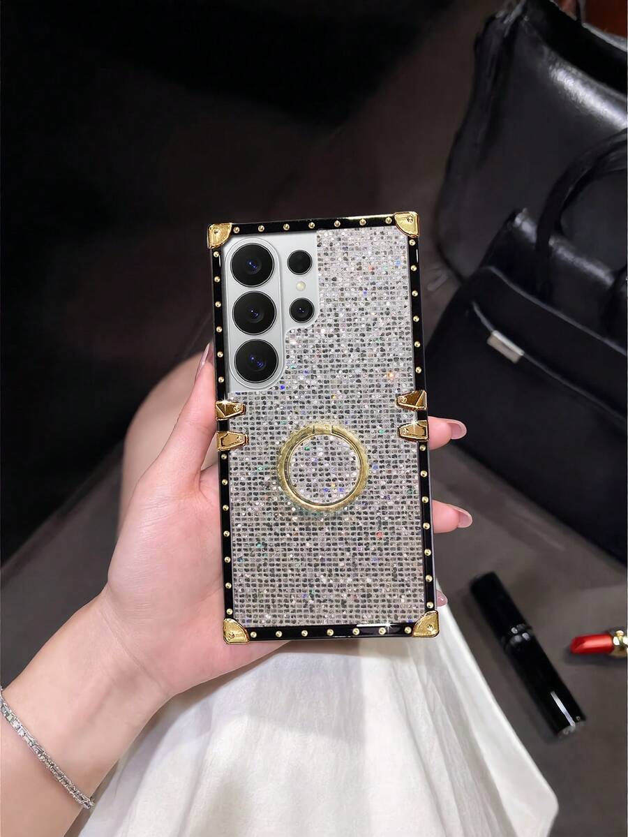 Modna futrola za telefon sa šljokica dezenom, prstenom držačom i stalkom, otporna na udarce, padove i klizanje, kompatibilna sa Apple 18ProMax/18pro/17promax/17/16 15 14 13 Promax/15 14 Plus/kompatibilna sa Samsung Galaxy S26Ultra/S26 Plus/S2