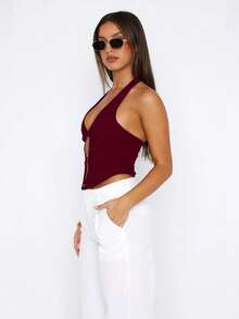 Sexy Fashionable Solid Color Hollow Ring Camisole Vest, New Spring/Summer Outdoor Top For Women Casual