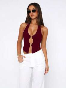 Sexy Fashionable Solid Color Hollow Ring Camisole Vest, New Spring/Summer Outdoor Top For Women Casual
