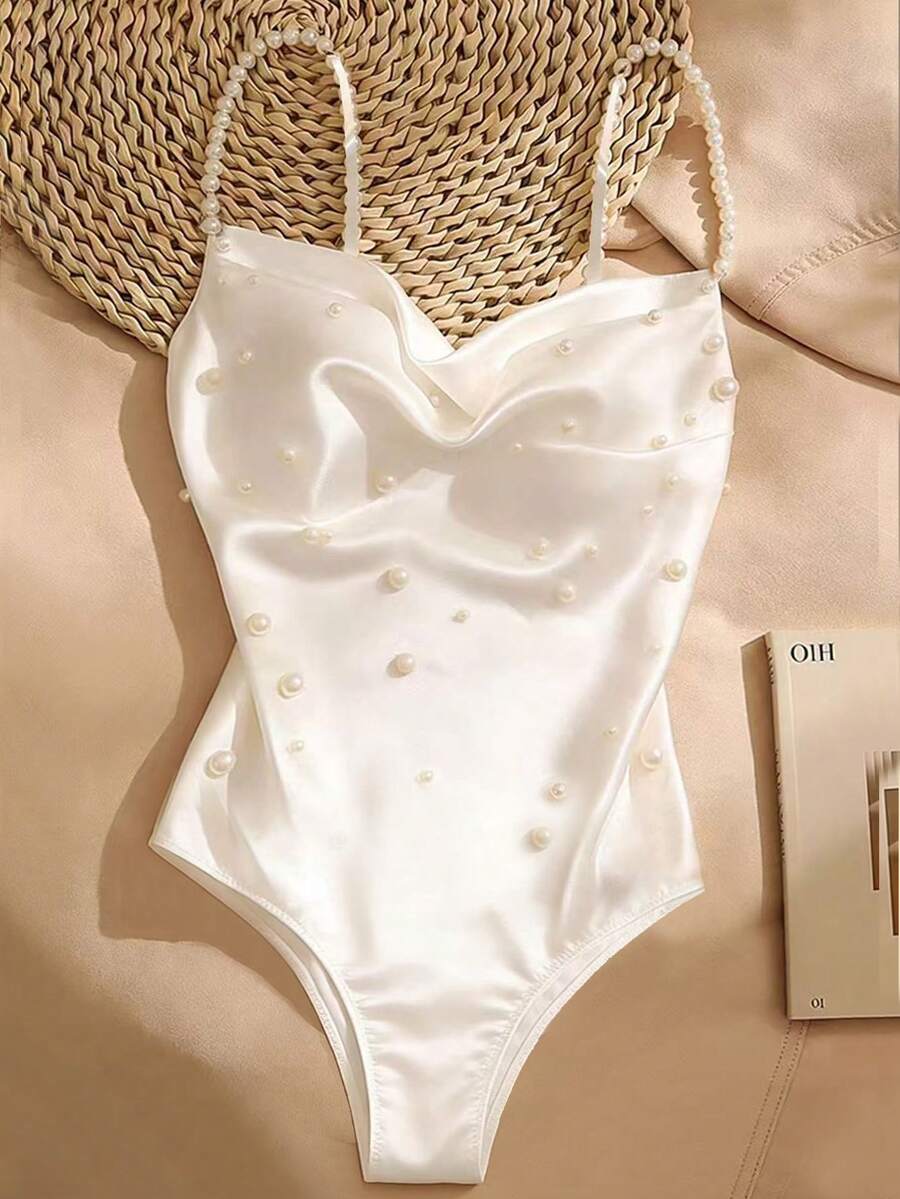 Ženski elegantni bodi sa dekoracijom od veštačkih bisera