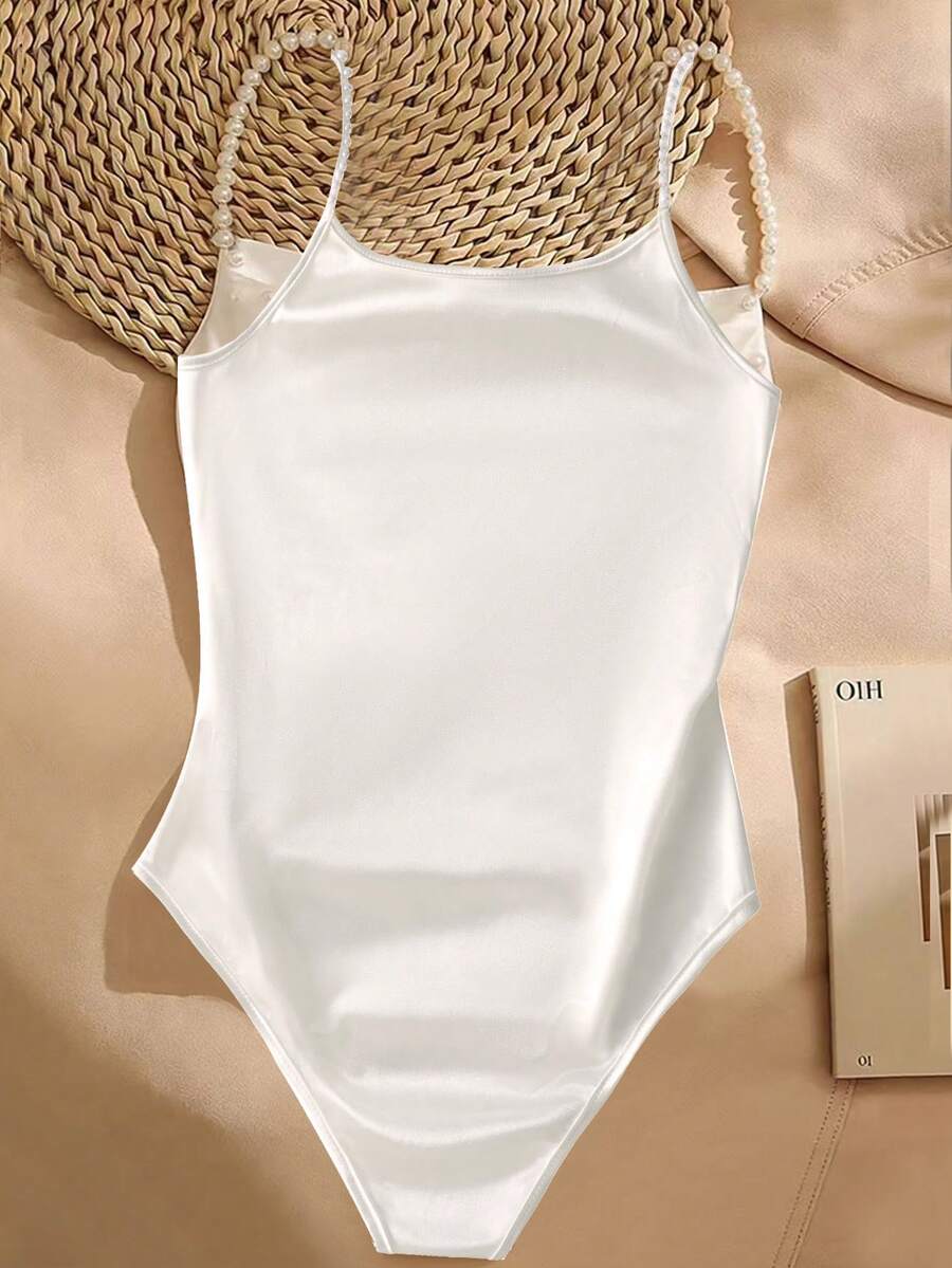Ženski elegantni bodi sa dekoracijom od veštačkih bisera