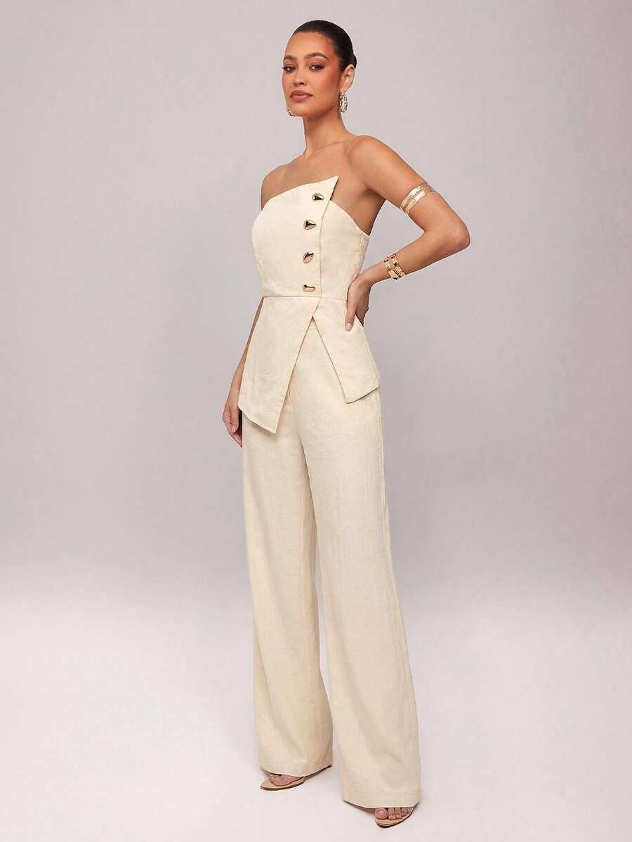 Set  Ženski Asimetrični Bandeau Top i Pantalone