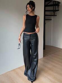 Aloruh 95% Cotton Black Backless Bowknot Sleeveless Shirt