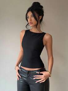 Aloruh 95% Cotton Black Backless Bowknot Sleeveless Shirt