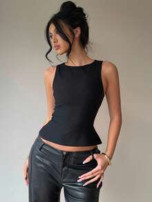 Aloruh 95% Cotton Black Backless Bowknot Sleeveless Shirt