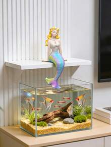 Exquisite Resin Mermaid Figurine, Handcrafted Aquarium Ornament With Gradient Tail