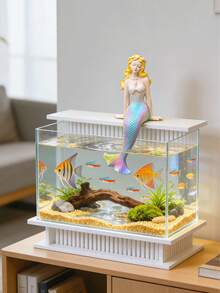 Exquisite Resin Mermaid Figurine, Handcrafted Aquarium Ornament With Gradient Tail