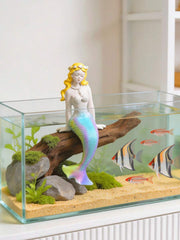 Exquisite Resin Mermaid Figurine, Handcrafted Aquarium Ornament With Gradient Tail