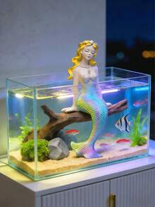 Exquisite Resin Mermaid Figurine, Handcrafted Aquarium Ornament With Gradient Tail