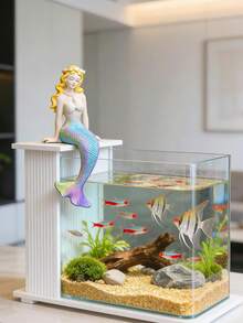 Exquisite Resin Mermaid Figurine, Handcrafted Aquarium Ornament With Gradient Tail