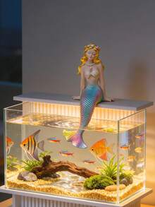 Exquisite Resin Mermaid Figurine, Handcrafted Aquarium Ornament With Gradient Tail