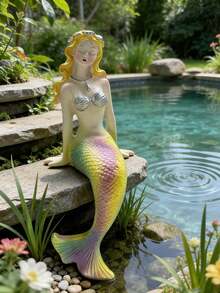 Exquisite Resin Mermaid Figurine, Handcrafted Aquarium Ornament With Gradient Tail