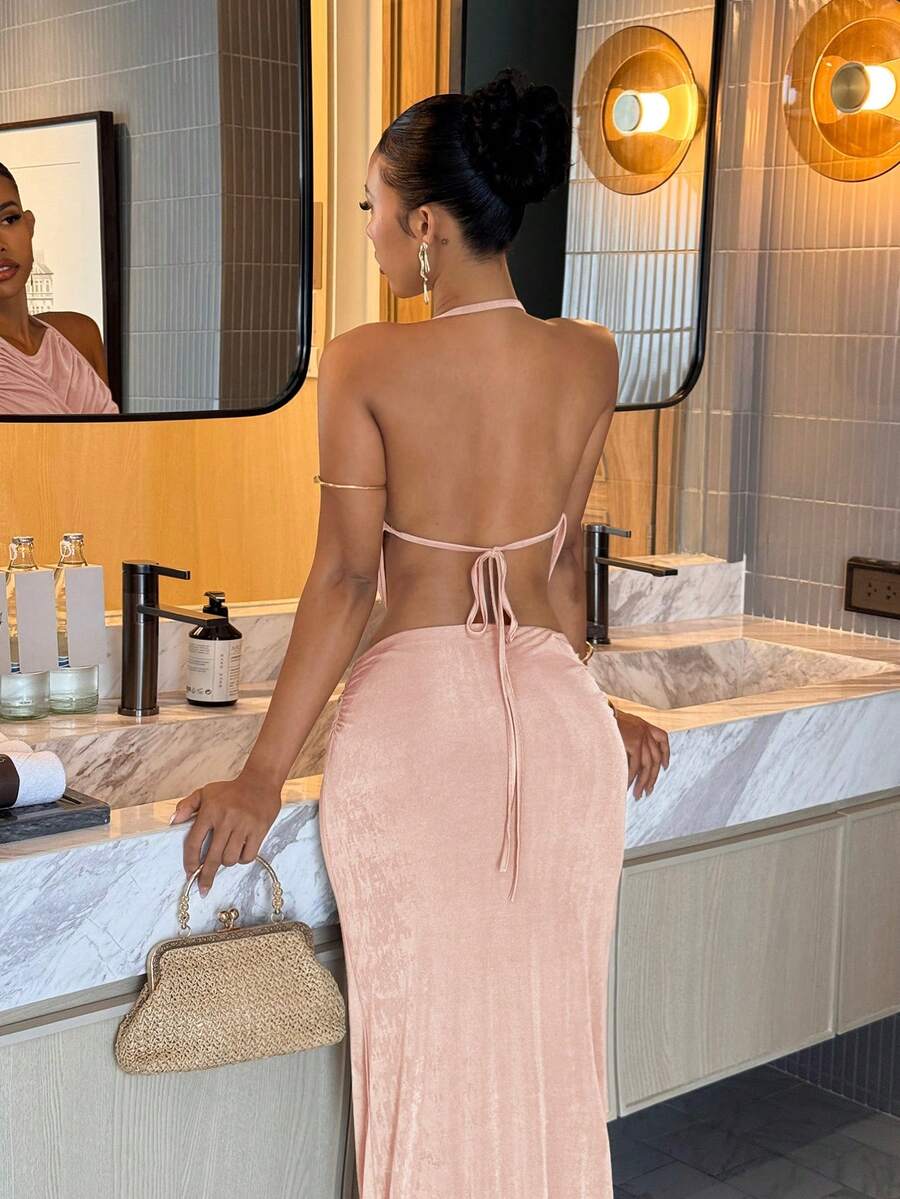 Ženski Set  - Halter Dekolte Ruffles Top & Maxi Suknja