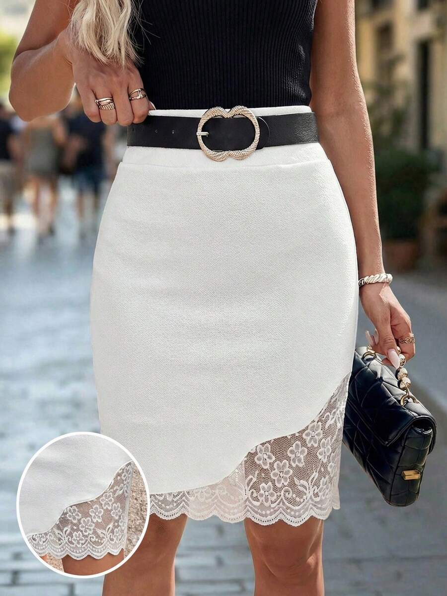 Ženska Elegantna Suknja sa Čipkastim Umetkom