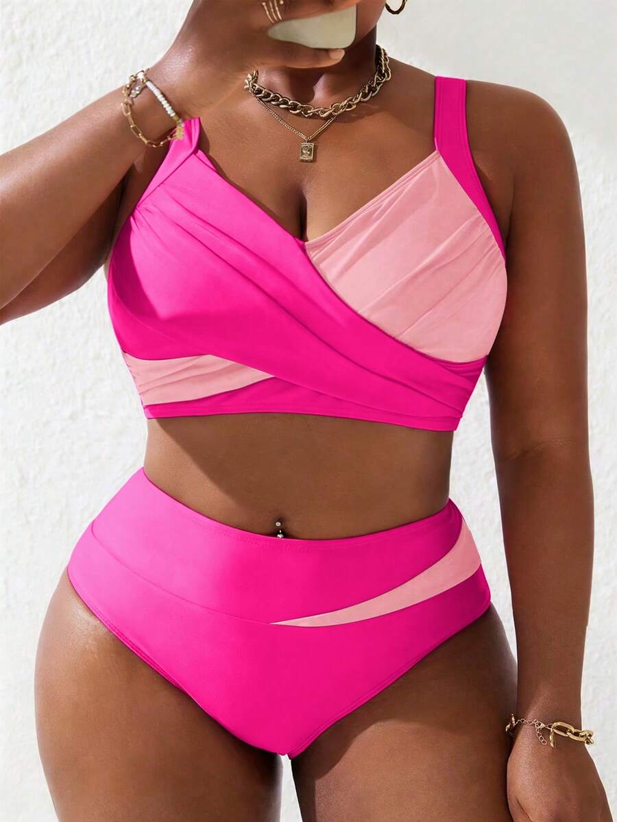 Ženski tankini set za plivanje plus size, 2 dela