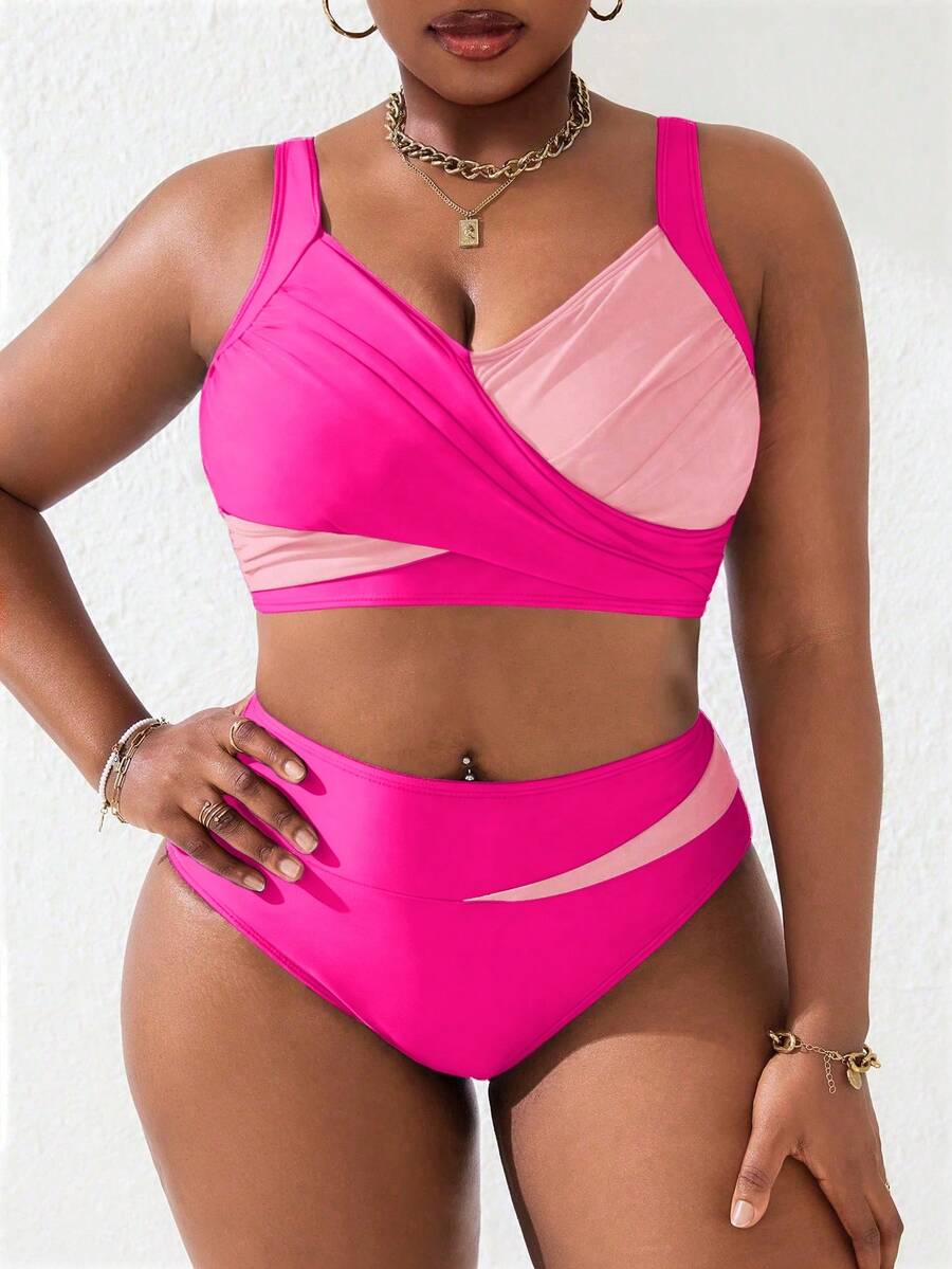 Ženski tankini set za plivanje plus size, 2 dela