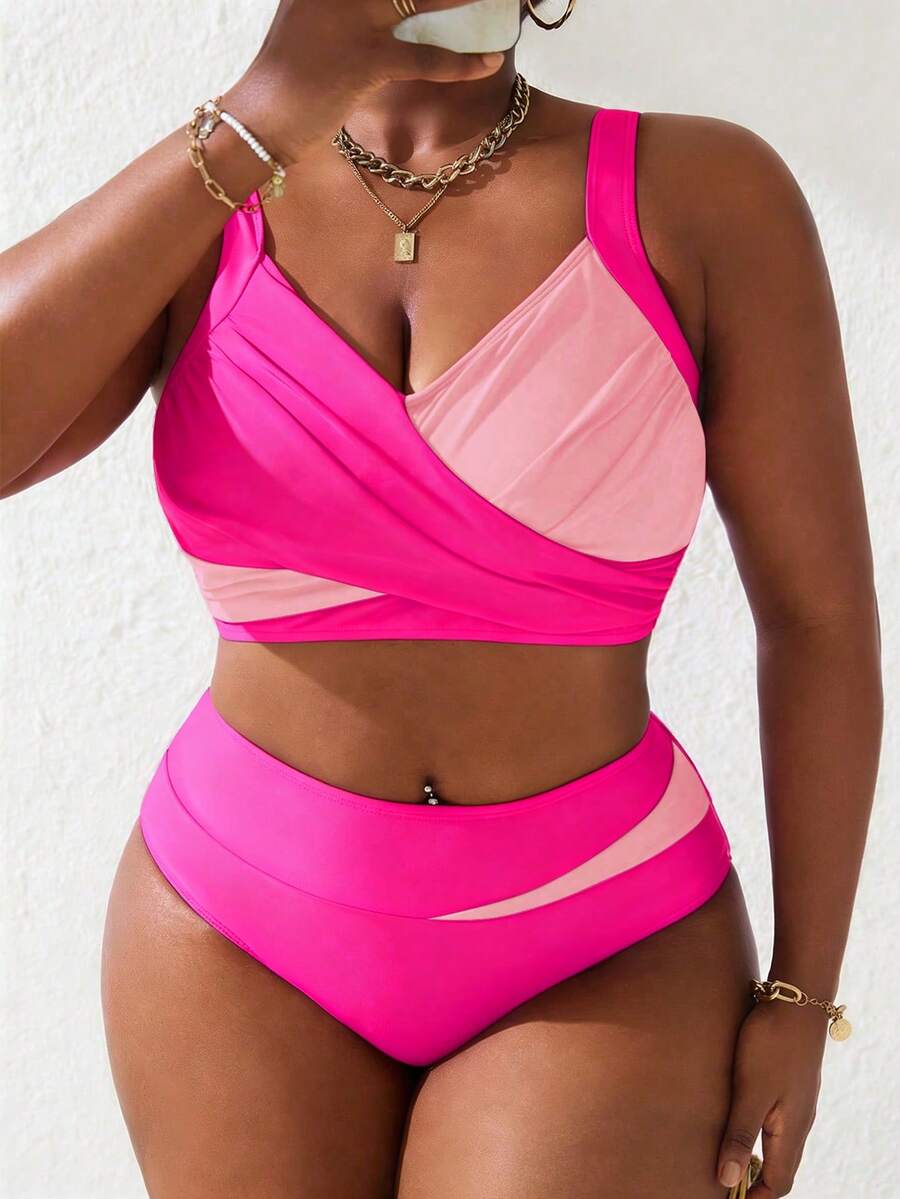 Ženski tankini set za plivanje plus size, 2 dela