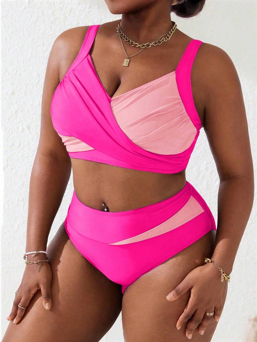 Ženski tankini set za plivanje plus size, 2 dela