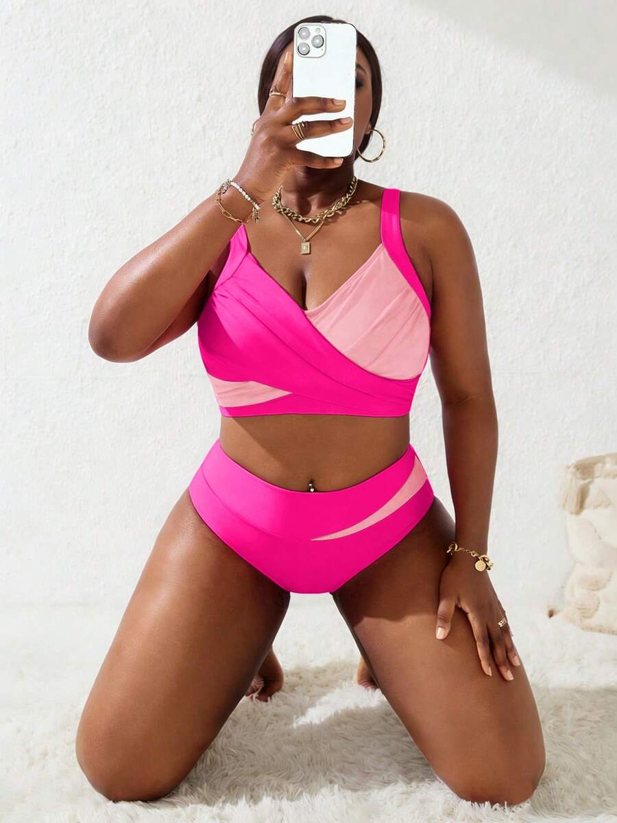 Ženski tankini set za plivanje plus size, 2 dela