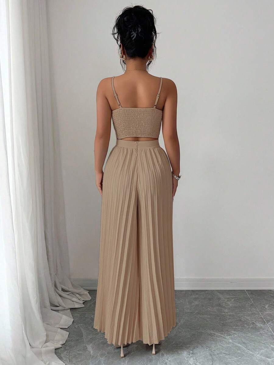 2kom/Set Elegantna Ženska Majica Bez Rukava i Plisirane Dugačke Pantalone