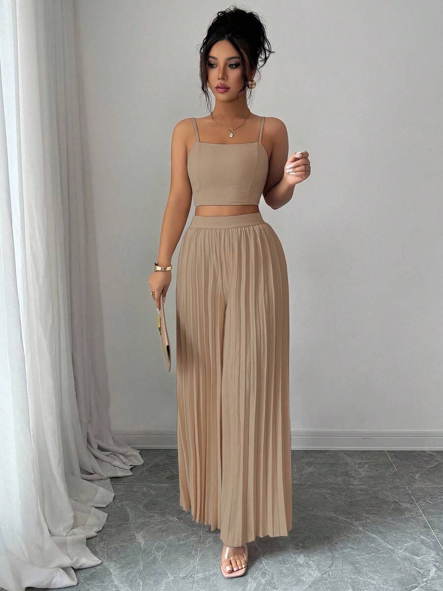 2kom/Set Elegantna Ženska Majica Bez Rukava i Plisirane Dugačke Pantalone