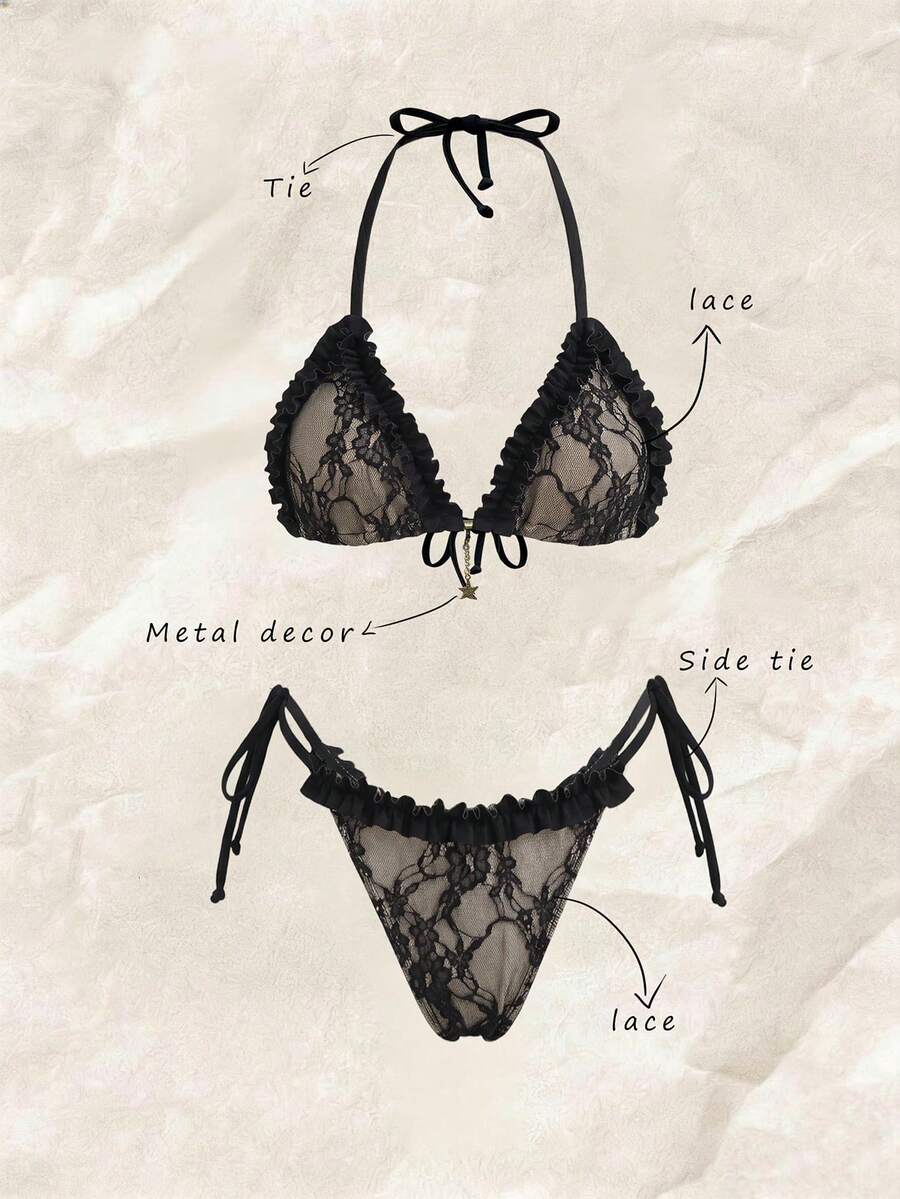 Ženski bikini set od žakard tkanine, sa halter dekolteom