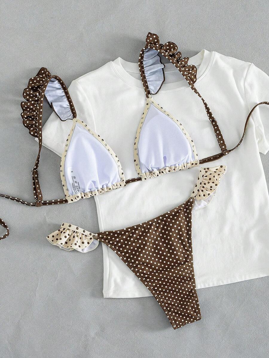 Ženski Seksi Roze i Žuti Karirani Bikini Set sa Volanima