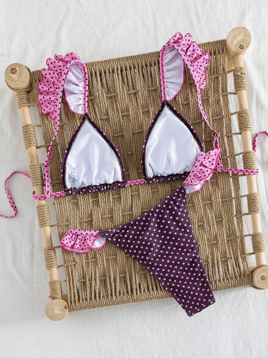 Ženski Seksi Roze i Žuti Karirani Bikini Set sa Volanima