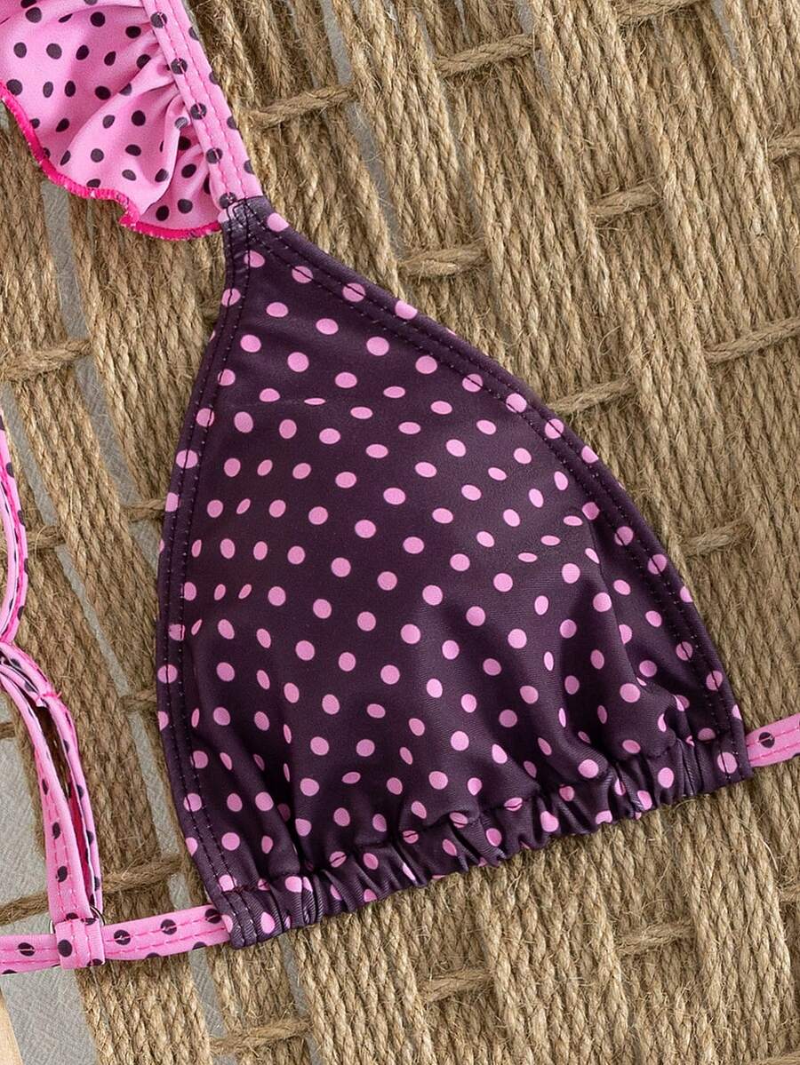Ženski Seksi Roze i Žuti Karirani Bikini Set sa Volanima