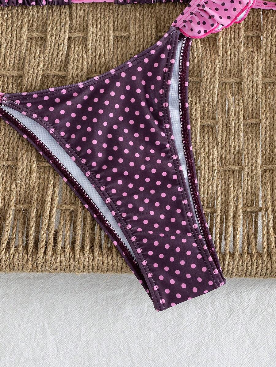 Ženski Seksi Roze i Žuti Karirani Bikini Set sa Volanima
